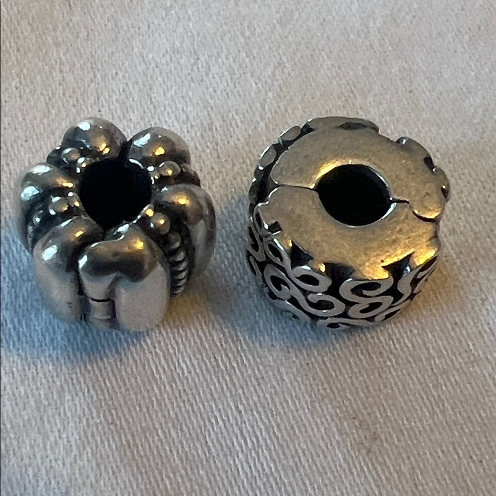 TWO Pandora Sterling Silver Clip Charms, Dots & Ridges, S Swirl, Retired - Picture 7 of 7